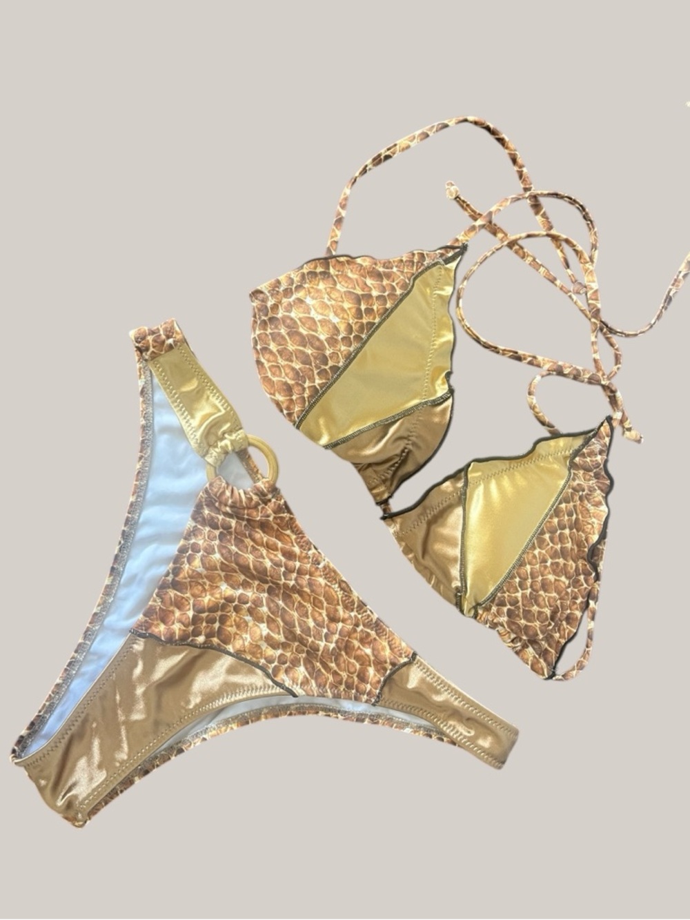 Metallic Gold & Snakeprint Triangle Bikini